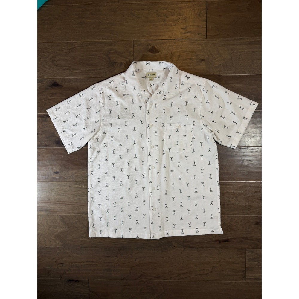 Haggar Mens Martini Glass Print Short Sleeve Camp Shirt White Large Novelty